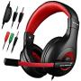 Gaming Headset,DLAND 3.5mm Wired Bass Stereo Noise Isolation Gaming Headphones for Online Gaming with Mic for Laptop Computer, Cellphone, PS4 and so on- Volume Control (Black and Red)