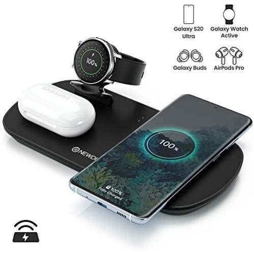 Newdery Upgraded 3 in 1 Wireless Charging Stand, Wireless Charger for Galaxy Watch Active1/2, Galaxy Buds, Qi Cableless Fast Charging Station for Samsung S20/Note10+, AirPods 2/Pro, iPhone11Pro/SE2020