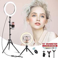 Ring Light with Tripod Stand and Phone Holder, FURANDE 10" Dimmable Makeup Light, 3 Light Modes 10 Brightness Selfie Ring Light for Live Stream/Photography/YouTube, Compatible with iPhone/Android