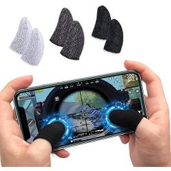 KMNIC Gaming Touchscreen Conductive Fiber Cap Anti-Sweat Breathable Touch Finger Gloves for Mobile Phone Games Better Than PUBG Trigger (Black) Pack of 2