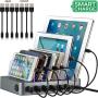 Simicore Charging Station for Multiple Devices, Simicore 6-Port USB Charger Station with 7 Short Mixed Cables for Cell Phones, Smart Phones, Tablets (Space Gray)