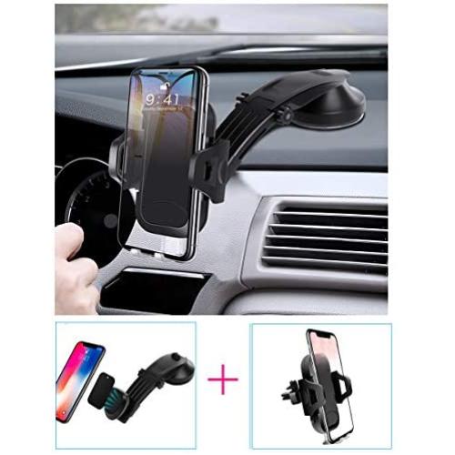 HENKUR 2 Car Phone Mounts, Dashboard Windshield Car Mount + Magnetic Car Air Vent Holder, Compatible iPhone 11 X Xs Max 8 7 6s Plus, Samsung Galaxy S10 S9 S8 S7 S6 LG Nexus Sony Google GPS