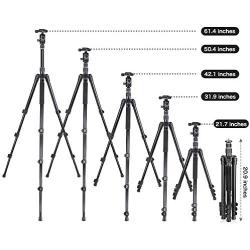 UBeesize 61.4-inch Camera Tripod, 12kg/26.4lb Load Aluminum Travel Tripod Stand, Compact and Lightweight Video Tripod for DSLR Cameras, Projectors, Camcorders, Canon and Nikon, Black