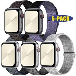 Esroyita 5 Pack Sport Band Compatible with Apple Watch 38mm 40mm 42mm 44mm,Soft Lightweight Breathable Adjustment Sport Wrist Strap Compatible with IWatch Series5/4/3/2/1