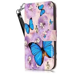 iPhone 6S Wallet Case,iPhone 6 Wallet Case,JanCalm PU Leather Wallet Cell Phone Cases with [Detachable Wrist Strap][Multi Card/Cash Slots] Stand Flip Magnetic Cover + Crystal Pen (Butterfly/Purple)