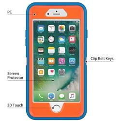 iPhone 6/6S Case Shockproof High Impact Tough Rubber Rugged Hybrid Case Silicone Triple Protective Anti-Shock Shatter-Resistant Mobile Phone Case for iPhone 6/6S 4.7"(Blue-Orange)