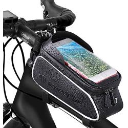 Bike Frame Bag, Bicycle Phone Holder, Waterproof Cycling Front Top Tube Pouch Bike Frame Phone Mount Pannier Crossbar Storage Bag for iPhone 11 Pro MAX XS MAX XR X 8 7 6 6S Plus Smartphone Below 6.5