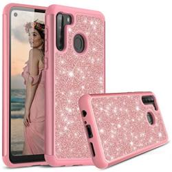 Cbus Wireless Sparkling Glitter Bling Phone Case Compatible with Samsung Galaxy A21 (Pink Rose Gold)