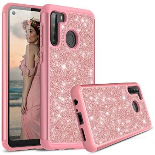 Cbus Wireless Sparkling Glitter Bling Phone Case Compatible with Samsung Galaxy A21 (Pink Rose Gold)