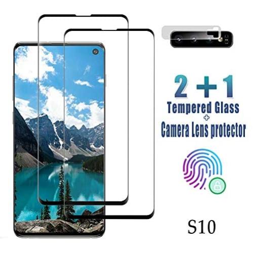 Galaxy S10 Screen Protector, (2-Pack) 9H Tempered Glass Include a Camera Lens Protector,Ultrasonic Fingerprint Compatible,HD Clear,3D Curved for Samsung S10 Glass Screen Protector