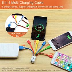 Multi Charging Cable,CHAFON 6 in 1 USB Charger Cord,USB 2.0 to Type C,2 Micro B,Phone Connectors Replacement for Cell Phones Tablets Power Bank and More- 2 Pack,5.3 inch,Multi-Color