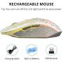 Q8 Wireless Gaming Computer Mouse, 2.4GHz USB Optical Rechargeable Ergonomic LED Wireless Silent Mouse, 3 Adjustable DPI, 6 Buttons, Compatible with PC, Laptop, Notebook, Desktop (White)