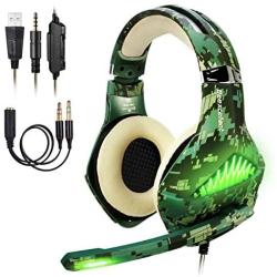 ShinePick 3.5mm PS4 Gaming Headset Wired Bass Stereo Noise Isolation Gaming Headphone with Mic and LED Lights for Xbox one, Playstation 4, Laptop, PC(Camo)