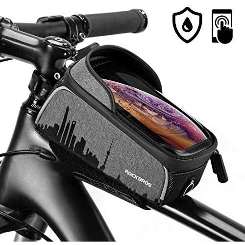 ROCKBROS Bike Phone Bag Bicycle Phone Mount Bag Front Frame Bag Waterproof Bike Bag Phone Holder Top Tube Bike Pouch Compatible with iPhone 11 Pro XR/XS Max 7/8 Plus Galaxy S8/S9 Phone Below 6.2"