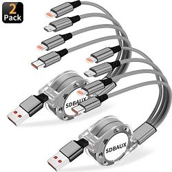 SDBAUX Retractable Multi USB Charging Cable 3A, 4 in1 Fast Charger Cord Connector with Dual Phone/Type C/Micro USB Port Adapter, Compatible with Tablets/Samsung Galaxy/Google Pixel and More(2 Pack)