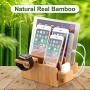 Bamboo Charging Station Organizer for Multiple Devices, Desktop Docking Stations Holder for Cell Phone, Tablet, iWatch, Airpod Charge Stand (Included Watch & Airpod Stand, 5 Cable) (➤No USB Charger)