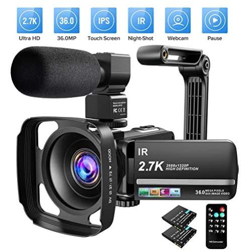Video Camera Camcorder 2.7K Ultra HD YouTube Vlogging Camera 36MP IR Night Vision Digital Camera Recorder 16X Digital Zoom 3 inch IPS Touch Screen Video Camcorder with Microphone Handheld Stabilizer