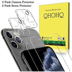 [4 Pack] QHOHQ 2 Pack Tempered Glass Screen Protector +2 Pack Tempered Glass Camera Lens Protector for Apple iPhone 11 Pro(5.8"),[9H Hardness] HD Transparent Scratch-Resistant [Bubble Free]