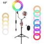 EEIEER 10" RGB Ring Light with Stand, Mini LED Dimmable Circle Light, Makeup Flash Light with Cell Phone Holder Desktop Ring Lights kit for Live Stream/Makeup/Video/Photography (Black, 10 inch)