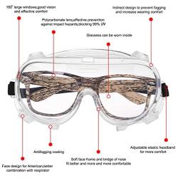Safety Goggles, Curved Protective Safety Glasses with Adjustable Strap, Anti-Fog and Anti-Scratch Crystal Clear Eye Protection for Work and Outdoor Activities
