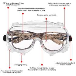 Safety Goggles, Curved Protective Safety Glasses with Adjustable Strap, Anti-Fog and Anti-Scratch Crystal Clear Eye Protection for Work and Outdoor Activities