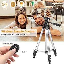 Phone Tripod with Wireless Remote, Eocean 50inch Universal Tripod for Cellphone, Gopro and Camera with Universal Phone Mount Holder, Compatible with iPhone 11 Pro Max/Galaxy Note 9/S9/Google (Silver)