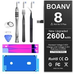 [2600mAh] Battery for iPhone 8 (Upgraded), BOANV Ultra High Capacity Replacement 0 Cycle Battery with Professional Repair Tools Kits - 1 Year Service