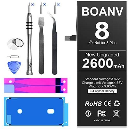[2600mAh] Battery for iPhone 8 (Upgraded), BOANV Ultra High Capacity Replacement 0 Cycle Battery with Professional Repair Tools Kits - 1 Year Service