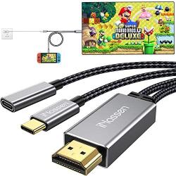 USB C to HDMI Cable for Nintendo Switch, iNassen 6ft 4K@60Hz Type-C HDMI Female Adapter with 60W PD Powering Cable Thunderbolt 3 Compatible with MacBook Pro,iPad Pro,Pixel Book,XPS,Galaxy and More