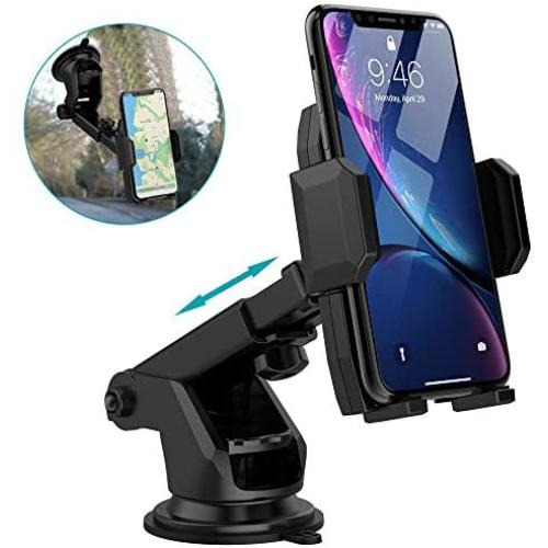 Car Phone Mount Holder, Quntis Universal Car Cell Phone Holder for Dashboard Windshield with Sticky Pad, Easy Button Release, Extendable Arm Fit for iPhone Samsung Galaxy Google LG (2.36"-3.74" Width)