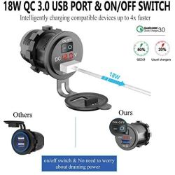 QC 3.0 Cigarette Lighter Outlet Splitter, 12V USB Charger Waterproof Power Socket Adapter DIY Kit with Voltmeter LED Display Dual USB Ports for Rocker Switch Panel on Car Boat Marine RV, etc