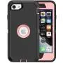 MXX iPhone SE 2020 Heavy Duty Protective Case with Screen Protector [3 Layers] Rugged Rubber Shockproof Protection Cover & Rotating 360 Degree Belt Clip for Apple iPhone SE 2020 (Black/Light Pink)