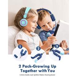 Mpow CH8 Kids Headphones with Microphone (2-Pack), Wired On-Ear Headsets with Safe Volume Limited 91dB, Foldable Durable Earphones w/Audio Splitter for Boys/Girls/Toddlers/Children/School/Travel/Plane