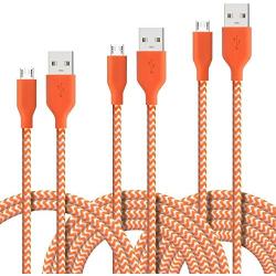 Fasgear Micro USB Cables, 3 Pack-3ft,6ft,10ft Quick Charge USB 2.0 to Micro USB Charger Braided Compatible for Galaxy S7 Edge S6 S5, HTC, LG, Android Smartphone, Xbox, Fire Kindle and More (Orange)