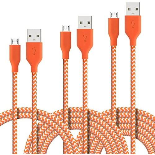 Fasgear Micro USB Cables, 3 Pack-3ft,6ft,10ft Quick Charge USB 2.0 to Micro USB Charger Braided Compatible for Galaxy S7 Edge S6 S5, HTC, LG, Android Smartphone, Xbox, Fire Kindle and More (Orange)