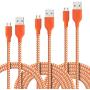 Fasgear Micro USB Cables, 3 Pack-3ft,6ft,10ft Quick Charge USB 2.0 to Micro USB Charger Braided Compatible for Galaxy S7 Edge S6 S5, HTC, LG, Android Smartphone, Xbox, Fire Kindle and More (Orange)