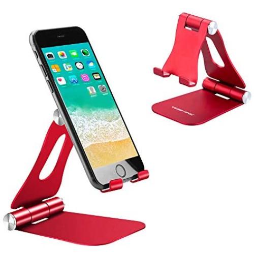Desktop Cell Phone Holder Foldable, Adjustable Cell Phone Stands Tablet Holder Universal Aluminium Stands for Nintendo Switch iPhone iPad Pro Stand iPad Mini Stands and Holders for Desk - Red
