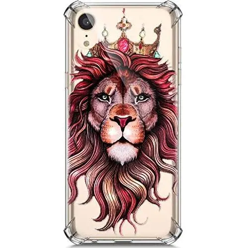 PHEZEN Case for iPhone XR Crystal Clear Case Floral Printed Ultra Slim Soft TPU Bumper Cushion Cover Anti-Scratch Transparent TPU Silicone Case for iPhone XR, Lion PHEZEN Case for iPhone XR Crystal Clear Case Floral Printed Ultra Slim Soft TPU Bumper Cushion Cover Anti-Scratch Transparent TPU Silicone Case for iPhone XR, Lion