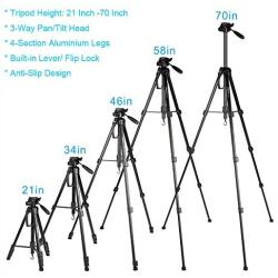 Regetek Camera Tripod Travel Monopod (70" Aluminum Professional Video Camera Mount Leg) Adjustable Stand with Flexible Head for Canon Nikon Dv DSLR Camcorder Gopro Cam& Carry Bag & Cellphone Mount