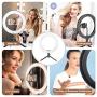 10.2" Selfie Ring Light with Tripod Stand & Cell Phone Holder for Live Stream Make Up and Photography, Portable LED Selfie Light Ring with 3-Color Modes and 10 Levels of Brightness