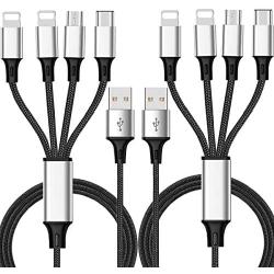 Multi Charger Cable ThinkANT 2Pack 5FT Nylon Braided Universal 4 in 1 Multiple USB Charging Cord Adapter with 8Pin Plug x2/Type C/Micro USB Port Connectors for Mobile Phones Tablets and More