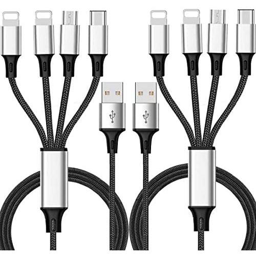 Multi Charger Cable ThinkANT 2Pack 5FT Nylon Braided Universal 4 in 1 Multiple USB Charging Cord Adapter with 8Pin Plug x2/Type C/Micro USB Port Connectors for Mobile Phones Tablets and More