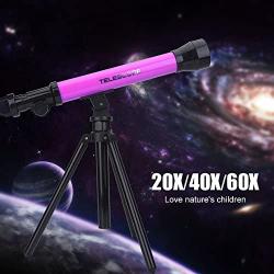 Telescope for Kids Beginners, Travel Scope, Equipped with 20X, 40X, 60X Interchangeable Eyepieces, Portable Travel Telescope with Tripod, Best Gift for Child (Purple)