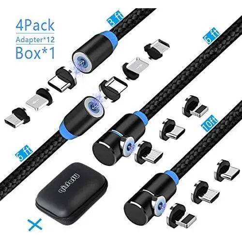 Utotrip Magnetic Charging Cable,(4-Pack,3ft,6ft,6ft,10ft) Universal 3 in 1 USB Magnetic Cable,Nylon Braided Phone Charger Cable Compatible with Micro USB,Type C and iProduct Utotrip Magnetic Charging Cable,(4-Pack,3ft,6ft,6ft,10ft) Universal 3 in 1 USB Magnetic Cable,Nylon Braided Phone Charger Cable Compatible with Micro USB,Type C and iProduct