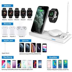 WAITIEE Updated Version,Wireless Charger 5 in 1,Qi Wireless Charging Station for Apple Watch Series 5/4/3/2/1& AirPods3/2/1 & Pencil & iPhone 11/11 Pro Max/XR/XS Max/Xs/X/8/8P (White)