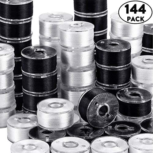 144 Pieces Prewound Bobbins Sewing Thread Bobbins Compatible with Brother/Babylock/Janome/Elna/Singer Embroidery Machine, Size A (White, Black)