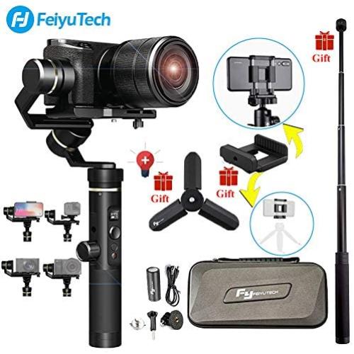 Feiyu G6 Plus 3-Axis Brushless Handheld Gimbal Stabilizer (Extension Bar Tripod Adapter) Splash-Proof 800g Payload 12 Hours Running Time for Smartphone/Action Camera Gopro/Digital Cameras
