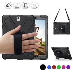 BRAECN Samsung Galaxy Tab S3 9.7 Case (SM-T820) Heavy Duty Shockproof Rugged Armor Three Layer Hard PC+Silicone Hybrid Impact Resistant Defender Full Body Protective Case with a Hand Strap (Black)