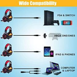 TURN RAISE Upgraded 3.5mm Stereo Gaming Headset for Playstation 4, Xbox One, Noise Cancelling & LED Light Gaming Headphones with Mic for PS4, Laptop, PC, Smartphones, Flexible Volume Control (Red)