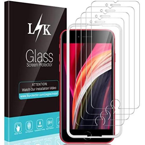 [4 Pack] L K Screen Protector for New iPhone SE (2020) / iPhone SE2 [4.7 inch] Tempered Glass Film [Alignment Frame] [Case Friendly] [NOT For iPhone 6/7/8]